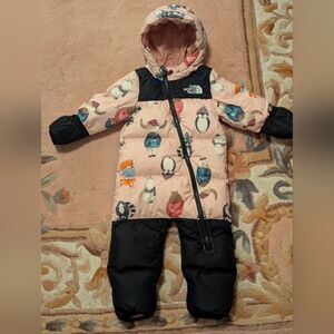 The North Face NUPTSE Pink and Black Animal Print Snowsuit Baby 12-18 Months
